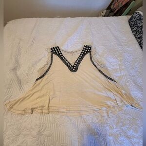 Free People Cream Tank Top with Black Embroidery